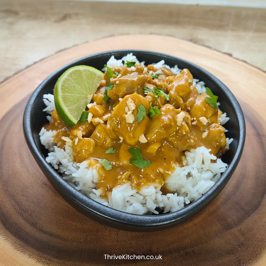 Satay peanut chicken and rice