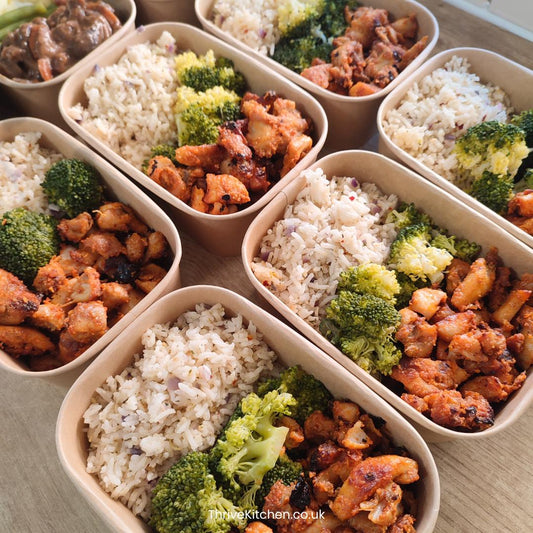 Bang bang Chicken with herby, lemon, garlic rice & a side of steamed Broccoli